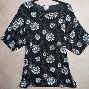 Moda Bazaar Floral Top Black White Large 90s
